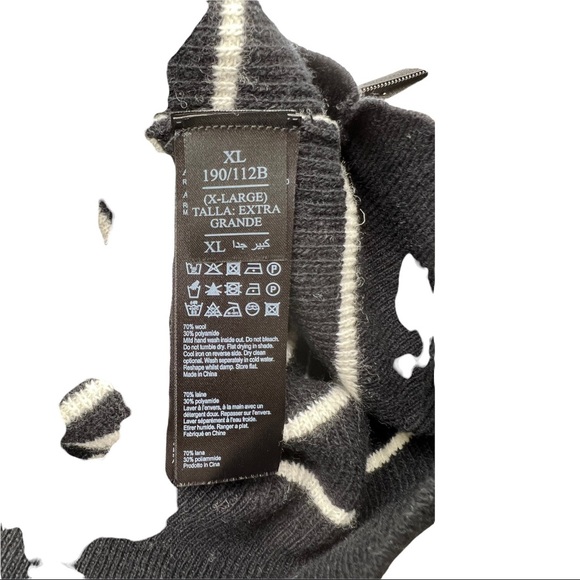 ALLSAINTS Reverb Hooded Stripes Contemporary Wool Blend Sweater Black Ecru - Picture 11 of 12